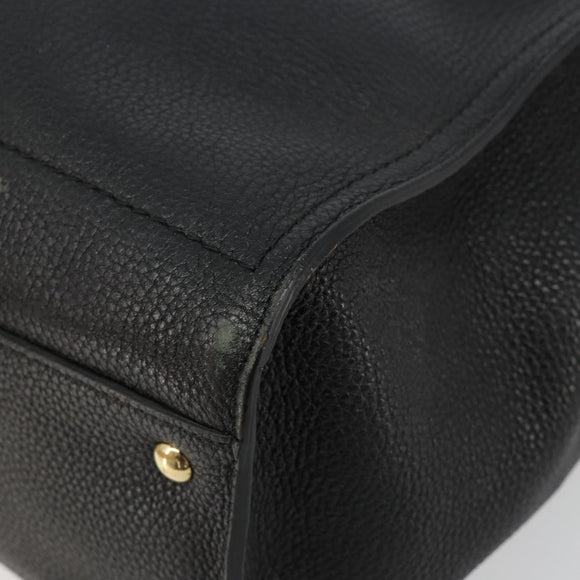 Salvatore Ferragamo Gancini Tragetasche Leder Schwarz Gold Auth gh2138