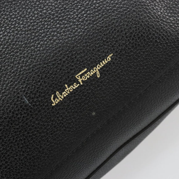 Salvatore Ferragamo Gancini Tragetasche Leder Schwarz Gold Auth gh2138
