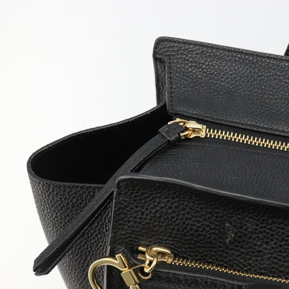 Salvatore Ferragamo Gancini Tragetasche Leder Schwarz Gold Auth gh2138
