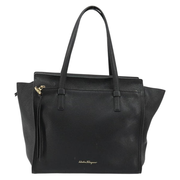 Salvatore Ferragamo Gancini Tragetasche Leder Schwarz Gold Auth gh2138