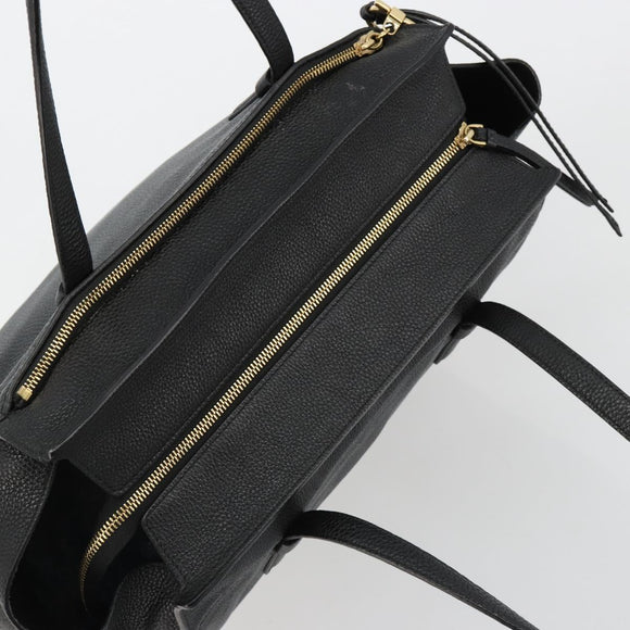 Salvatore Ferragamo Gancini Tragetasche Leder Schwarz Gold Auth gh2138