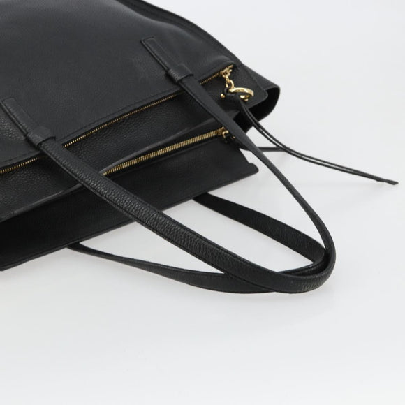 Salvatore Ferragamo Gancini Tragetasche Leder Schwarz Gold Auth gh2138