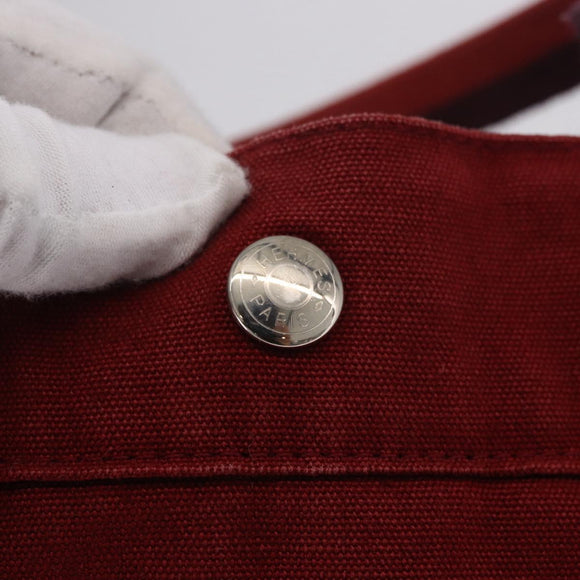 HERMES Fourre Tout MM Hand Bag Canvas Red Silver Auth gh2140