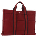HERMES Fourre Tout MM Hand Bag Canvas Red Silver Auth gh2140-1