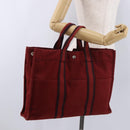 HERMES Fourre Tout MM Hand Bag Canvas Red Silver Auth gh2140-22