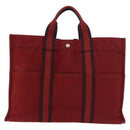 HERMES Fourre Tout MM Hand Bag Canvas Red Silver Auth gh2140-13