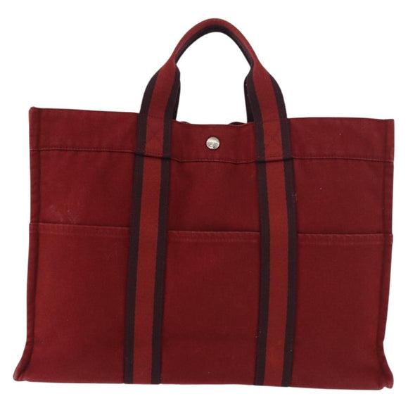 HERMES Fourre Tout MM Hand Bag Canvas Red Silver Auth gh2140