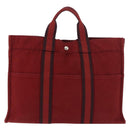 HERMES Fourre Tout MM Hand Bag Canvas Red Silver Auth gh2140-2
