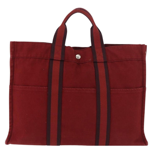 HERMES Fourre Tout MM Hand Bag Canvas Red Silver Auth gh2140