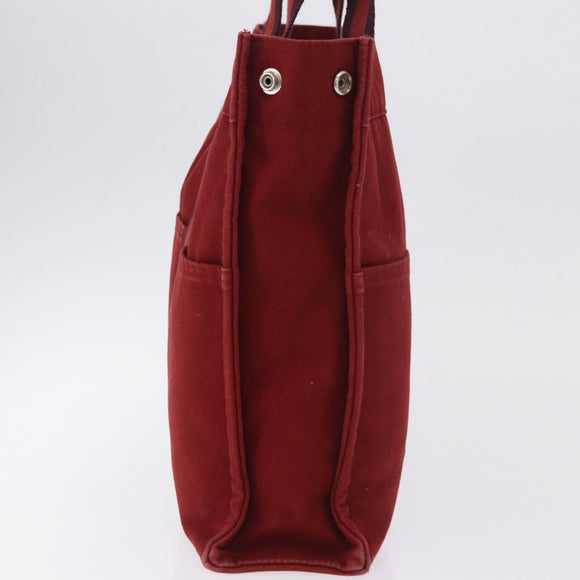 HERMES Fourre Tout MM Hand Bag Canvas Red Silver Auth gh2140