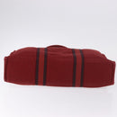HERMES Fourre Tout MM Hand Bag Canvas Red Silver Auth gh2140-5