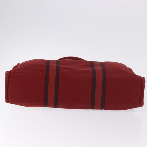 HERMES Fourre Tout MM Hand Bag Canvas Red Silver Auth gh2140