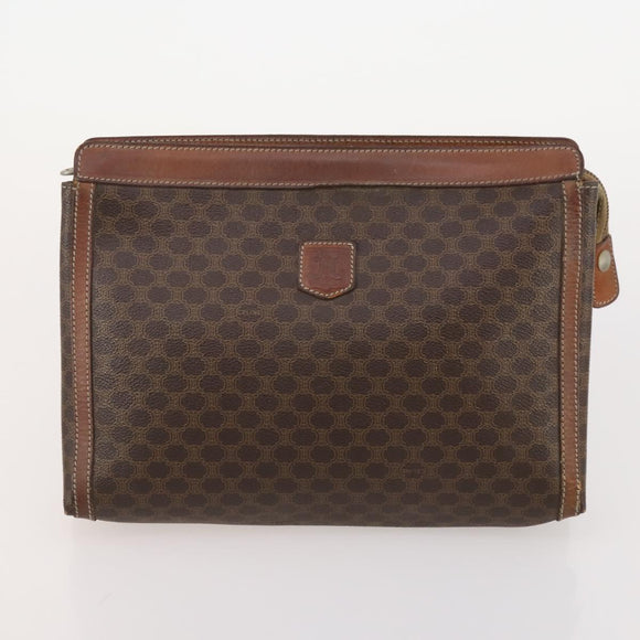 CELINE Macadam Canvas Clutch Bag PVC Leather 4 Set Brown Beige Auth gh2143