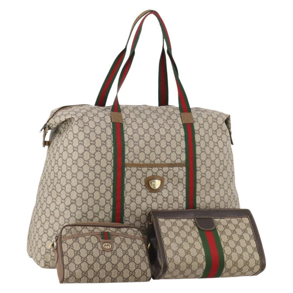 GUCCI GG Supreme GG Plus Supreme Web Sherry Line Bag PVC 3 Set Beige Auth gh2144