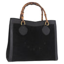 GUCCI Bamboo Hand Bag Suede Black Gold 002 1096 0260 Auth gh2145-1