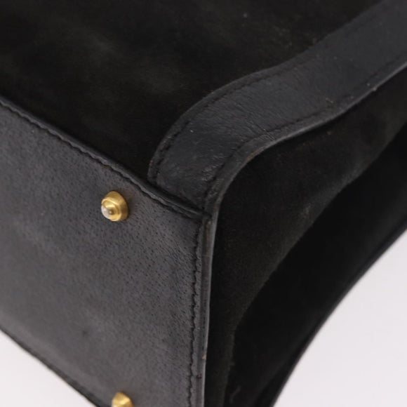 GUCCI Bamboo Hand Bag Suede Black Gold 002 1096 0260 Auth gh2145