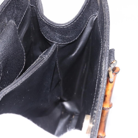 GUCCI Bamboo Hand Bag Suede Black Gold 002 1096 0260 Auth gh2145