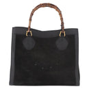 GUCCI Bamboo Hand Bag Suede Black Gold 002 1096 0260 Auth gh2145-3