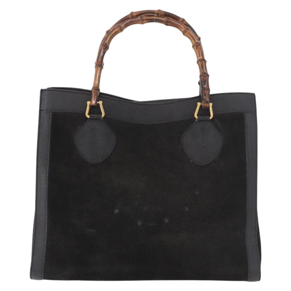 GUCCI Bamboo Hand Bag Suede Black Gold 002 1096 0260 Auth gh2145