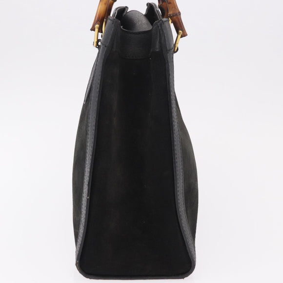 GUCCI Bamboo Hand Bag Suede Black Gold 002 1096 0260 Auth gh2145