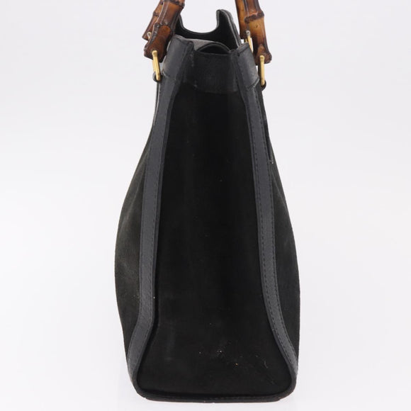 GUCCI Bamboo Hand Bag Suede Black Gold 002 1096 0260 Auth gh2145