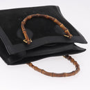 GUCCI Bamboo Hand Bag Suede Black Gold 002 1096 0260 Auth gh2145-6