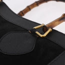 GUCCI Bamboo Hand Bag Suede Black Gold 002 1096 0260 Auth gh2145-9
