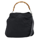 GUCCI Bamboo Hand Bag Nylon 2way Black Silver 001 1577 2615 Auth gh2147-1