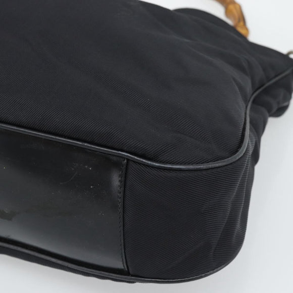 GUCCI Bamboo Hand Bag Nylon 2way Black Silver 001 1577 2615 Auth gh2147