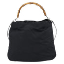 GUCCI Bamboo Hand Bag Nylon 2way Black Silver 001 1577 2615 Auth gh2147-13