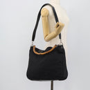 GUCCI Bamboo Hand Bag Nylon 2way Black Silver 001 1577 2615 Auth gh2147-23