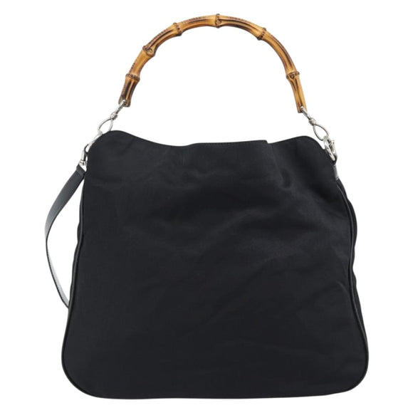GUCCI Bamboo Hand Bag Nylon 2way Black Silver 001 1577 2615 Auth gh2147