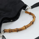 GUCCI Bamboo Hand Bag Nylon 2way Black Silver 001 1577 2615 Auth gh2147-7