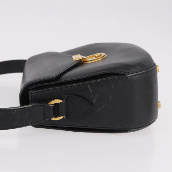 Salvatore Ferragamo Shoulder Bag Leather Black Gold Auth gh2148