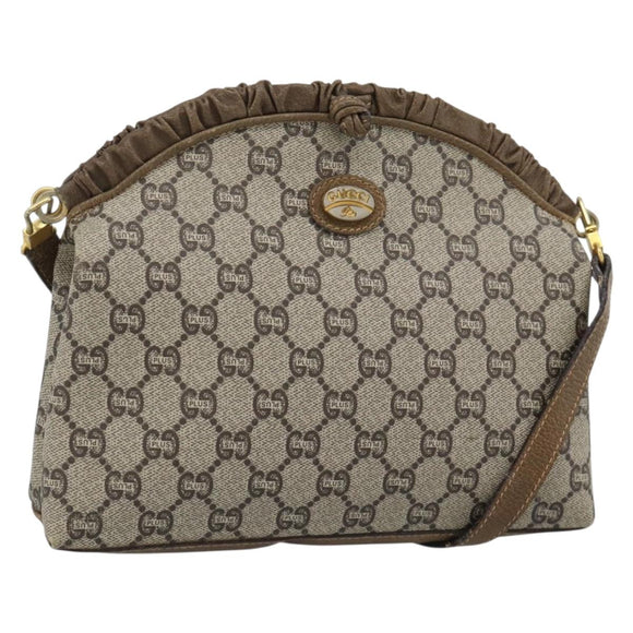 GUCCI GG Plus Supreme Shoulder Bag PVC Beige Gold Auth gh2149