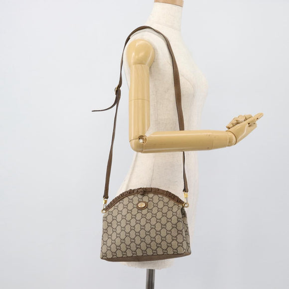 GUCCI GG Plus Supreme Shoulder Bag PVC Beige Gold Auth gh2149