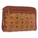 MCM Logogram Vicetos Clutch Bag PVC Leather Brown Gold Auth gh2154-1