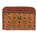 MCM Logogram Vicetos Clutch Bag PVC Leather Brown Gold Auth gh2154-13