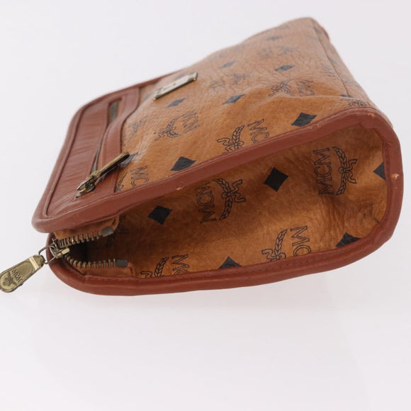 MCM Logogram Vicetos Clutch Bag PVC Leather Brown Gold Auth gh2154