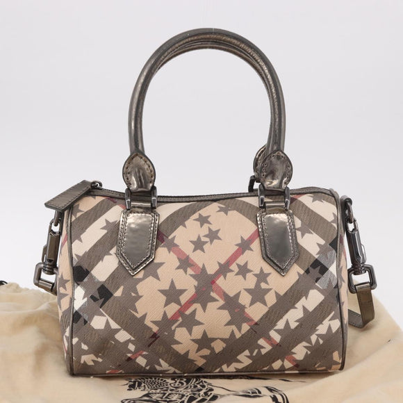 BURBERRY Nova Check Hand Bag PVC 2way Beige Auth gh2159A