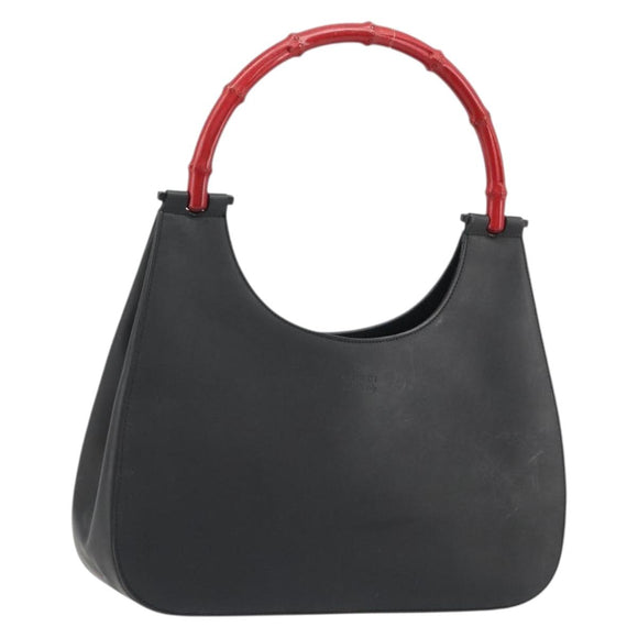 GUCCI Bamboo Hand Bag Leather Black Red Silver 001 3739 Auth gh2164A