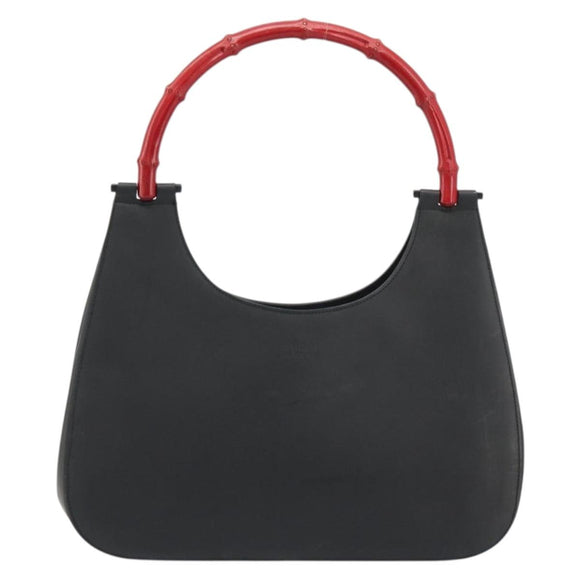GUCCI Bamboo Hand Bag Leather Black Red Silver 001 3739 Auth gh2164A