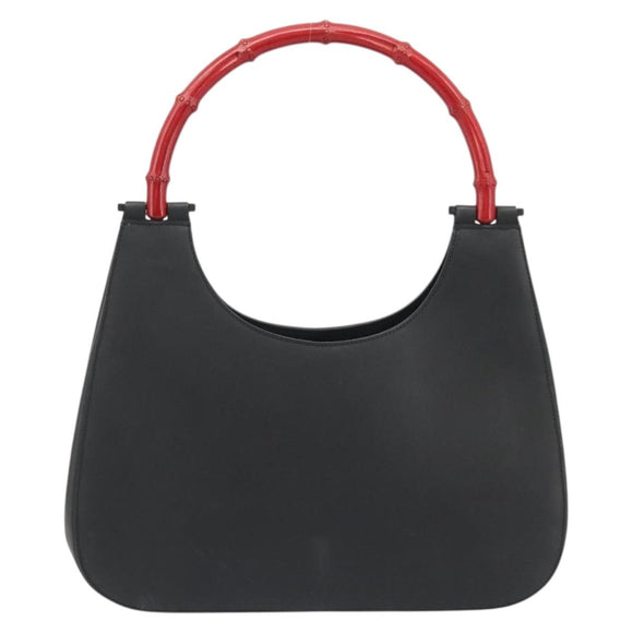 GUCCI Bamboo Hand Bag Leather Black Red Silver 001 3739 Auth gh2164A