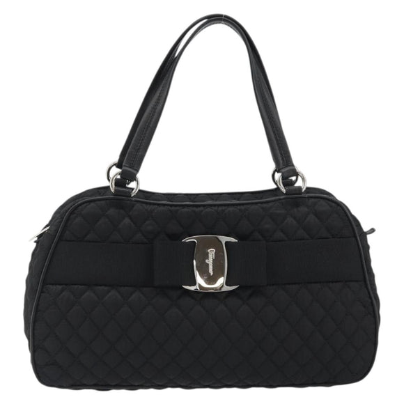 Salvatore Ferragamo Hand Bag Nylon Black Silver Auth gh2165A