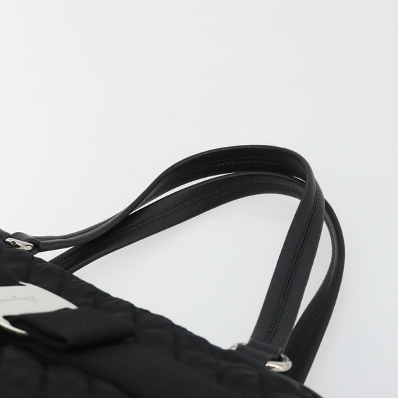 Salvatore Ferragamo Hand Bag Nylon Black Silver Auth gh2165A