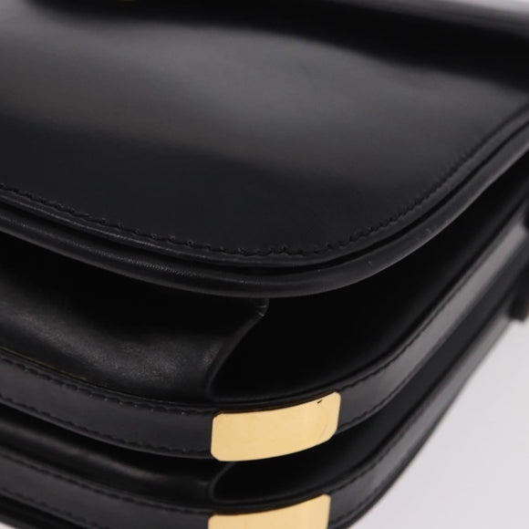 GUCCI Hand Bag Leather Black Gold Auth gh2167