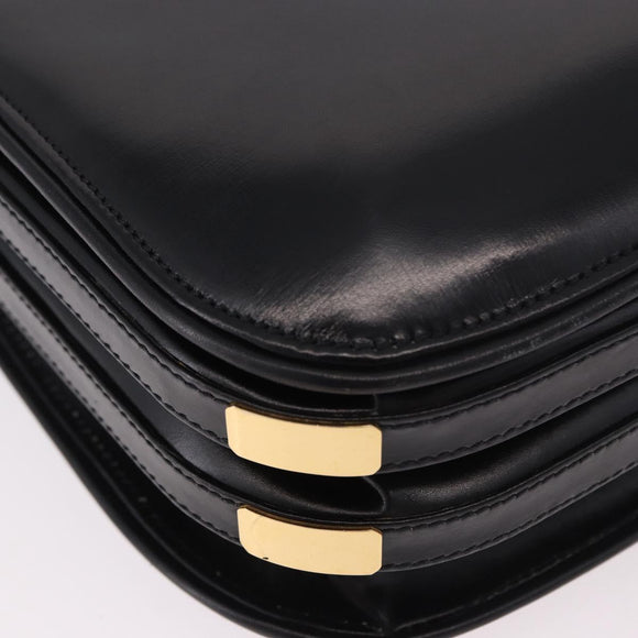 GUCCI Hand Bag Leather Black Gold Auth gh2167