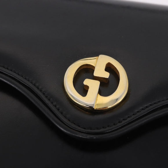 GUCCI Hand Bag Leather Black Gold Auth gh2167