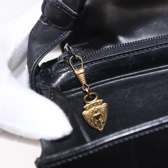 GUCCI Hand Bag Leather Black Gold Auth gh2167