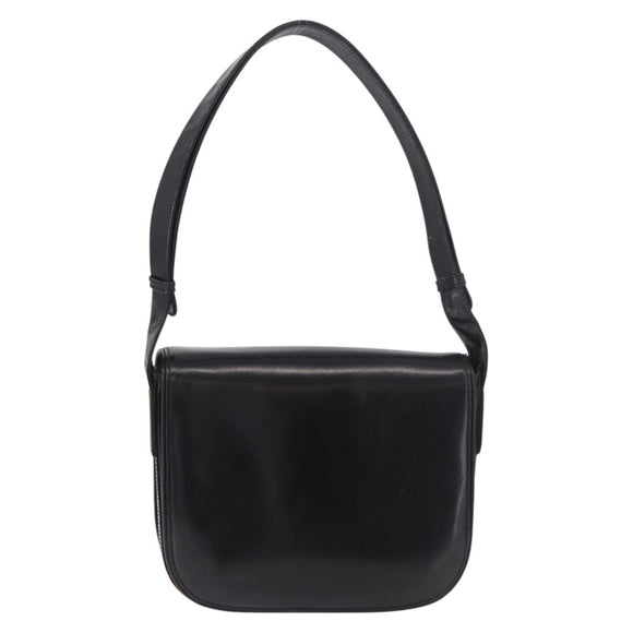GUCCI Hand Bag Leather Black Gold Auth gh2167